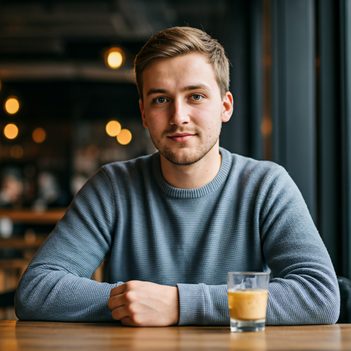 Lukas Oberhuber in einem lokalen Café